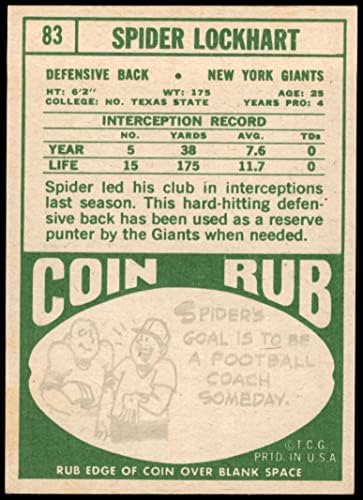 1968 TOPPS 83 Spider Lockhart New York Giants-FB Ex + Giants-FB Sjeverni Teksas