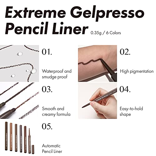 Clio Extreme Gelpresso olovka za oči, nepropusna, vodootporna, dugotrajna, dugotrajna, 6 hladnih i toplih nijansi tonova, Ultra glatka, kremasta Formula, Precizna Primjena, uvlačenje, svestran izgled