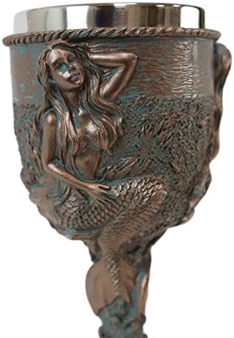 Ebros Nautičke Sirene Mora Rustikalni Mermaid Maiden Od Coral Reef Sa Brodom Kormilo Točak Baza Vino Pehar