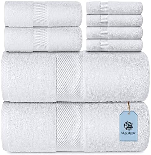 Bijeli klasični luksuzni ručnik od bijelog kupatila | 8 komada ručnika i luksuzne ručnike za
