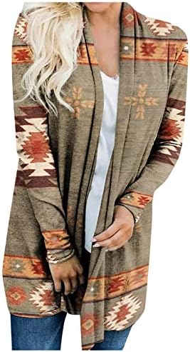 Žene Boho Cardigan Aztec Otvoreno Prednji labavi Slouchy džemperi Tribal Dugi rukav plemenska božićna jakna kaput
