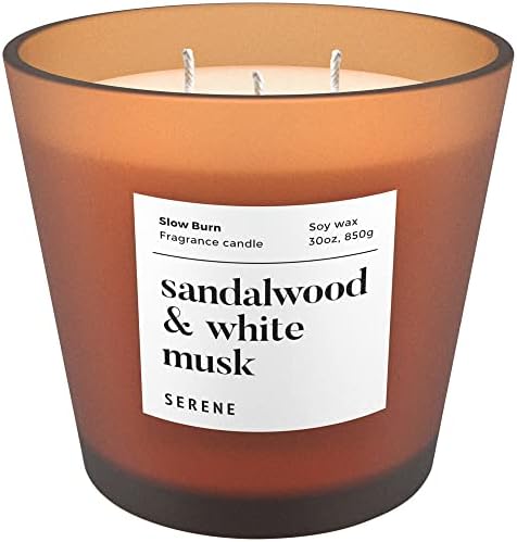 Skrivena etiketa Velika mirisna svijeća, sandalovina i bijeli mošus, 30oz 3 Wick Ogromna svijeća,