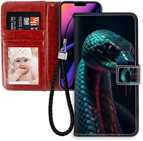 SHENCANG BLUE Džepna kućišta pogodna za iPhone 14 zmija Cobra Art-07 Cash & ID držač Card Slots Wallet Chickstand