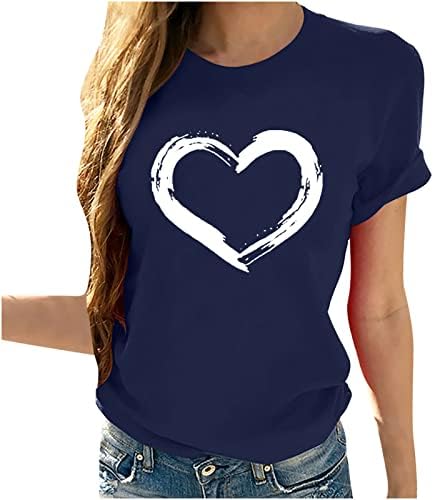 Odjeća s kratkim rukavima Pamuk Crew Crt Heart Love Graphic Lounge bluza majica za ženske padajuće ljetne