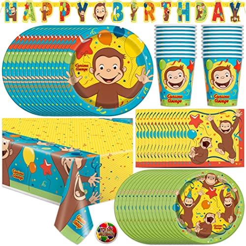Jedinstveni Curious George potrepštine i dekoracije za rođendansku zabavu, služenja 16 gosti, savršen za djevojčice i dječake, lako podešavanje i Takedown sa poklopcem stolom, ploče, salvete & više