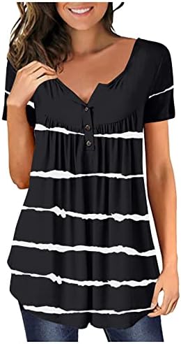 NOKMOPO ženski vrhovi i bluze modni Casual prugasti štampani T-Shirt dugme ovratnik kratki rukav
