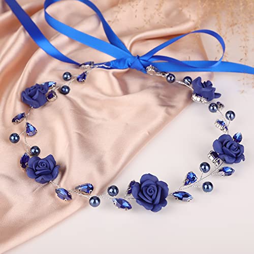 Missgrace Bridal Women Vintage tamnoplava traka za glavu vjenčanje plavi Rhinestones nakit za kosu
