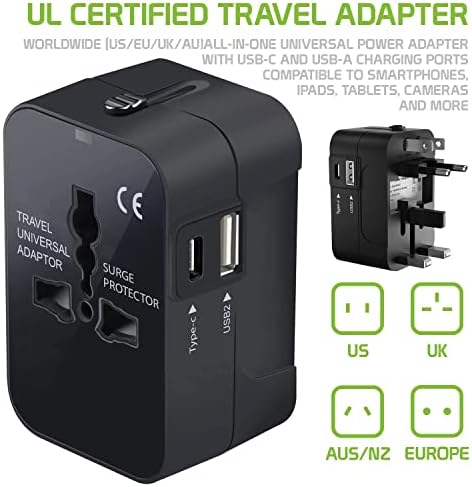 Putni USB Plus Međunarodni Adapter za napajanje kompatibilan sa Garmin Forerunner 305 za Svjetsku snagu za 3 uređaja USB TypeC, USB-a za putovanje između SAD / EU / aus / NZ / UK / CN