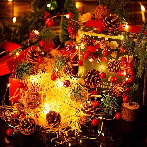 30 LED Božić vijenac sa svjetla 10ft Pinecone svjetla niz baterije sa crvenim bobicama zvona Unutarnji Vanjski Fairy Twinkle svjetla za zimski odmor Božić Tree Nova godina Festival Party Decor