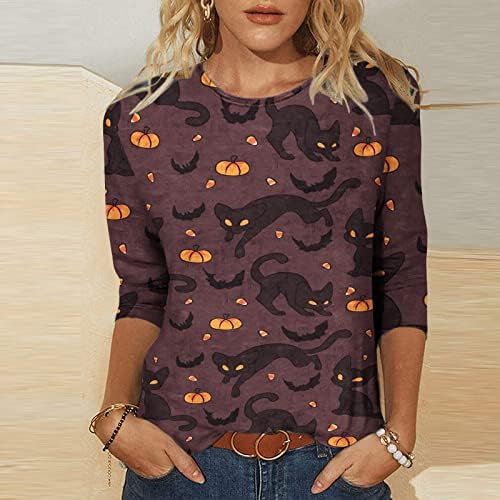 Lady 3/4 rukav pamuk Crewneck Grafički odmor Halloween Lounge Lounge Loot Fit Top Tee Summer Fall majica