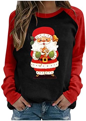 DSODAN WOMENS božićni vrhovi plus veličina, majica s dugim rukavima, ležerne prilike Xmas Santa Claus