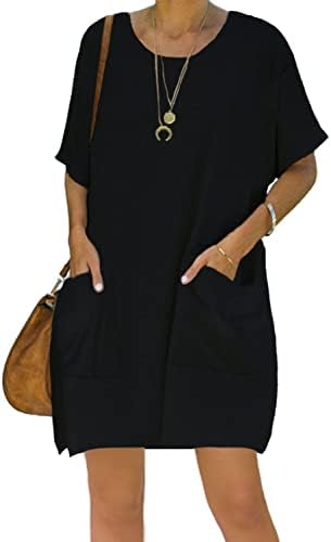 Ladybranch ženska Casual ljetna majica elastična široka haljina sa kratkim rukavima sa džepom za žene