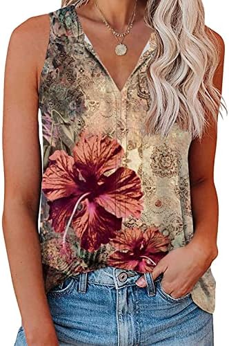 Ženske ljetne ključane make bez rukava modne tiskane V izrez casual labave bluze