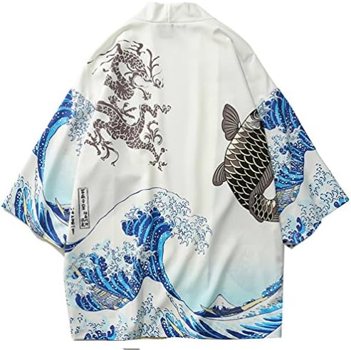 Lifehe Muški Japan Kimono Cardigan Casual Otvoreni prednji kaput