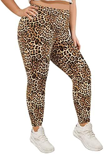 Tiyomi Plus size Ženske leopardske tajice 2x pune dužine hlače rastezanje visokog struka gležnjače