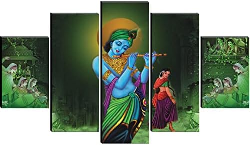 Saf Set od 5 Radha Krishna religiozna moderna umjetnost dekorativno zidno slikarstvo 30 inča x 18 inča PNLS32233