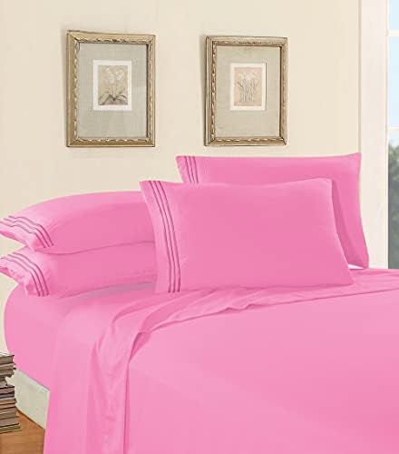 Elegantna udobnost Luksuzni mekani 1500 Throp egipatski 4-komadni premium kvalitetan set za posteljinu otporan na bora, svuda oko elastičnog opremljenog lima, duboki džep do 16 inča, blizanci / dvostruki XL, svijetlo ružičasta
