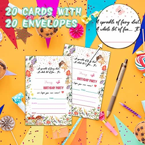 Karte za pozivnice u bajkama, djeca magičnog bajke rođendan iinvitacija, dvostrano rumenilo ružičasto