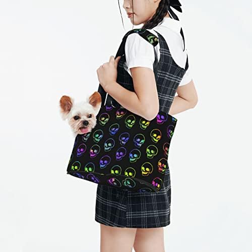 Meka jednostrana putna torba za kućne ljubimce LGBT-Lobanja-Neon-Rainbow Prijenosna torbica za male pse/mačke