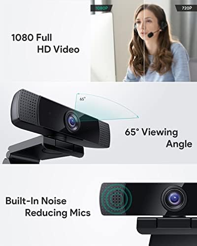 Anyotherway 1080p Web kamera sa Stereo mikrofonima za smanjenje buke, Full HD USB Računarska kamera za PC / Laptop / Desktop video pozive & konferencije