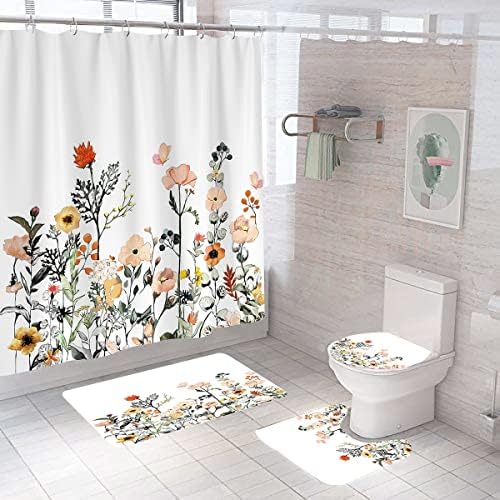 DDS-dudes Spring cvjetni tuš za tuširanje kupaonica s tušem zavjesa i prostirki vodootporni ukrasi
