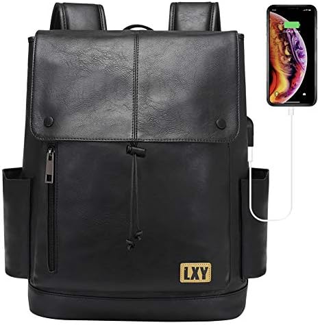 Lxy kožni ruksak Vintage College školski ruksak, Faux kožna ruksačka torbica, 15,6 inča laptop torba za laptop