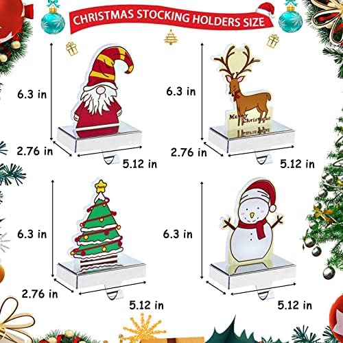 Božićne vješalice za mantel set od 4 čarape za kamin Mantle Dekoracija prozora, božićni stablo Snowman Reindeer