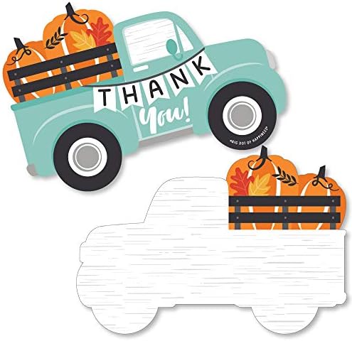 Velika tačka sreće Happy Fall zahvalnice u obliku kamiona-Harvest Pumpkin Party zahvalnice sa kovertama - Set od 12 komada