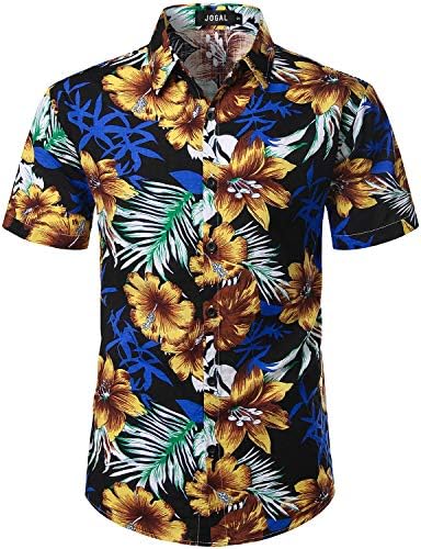 JOGAL Muška cvijet Casual dugme dole kratki rukav havajska košulja
