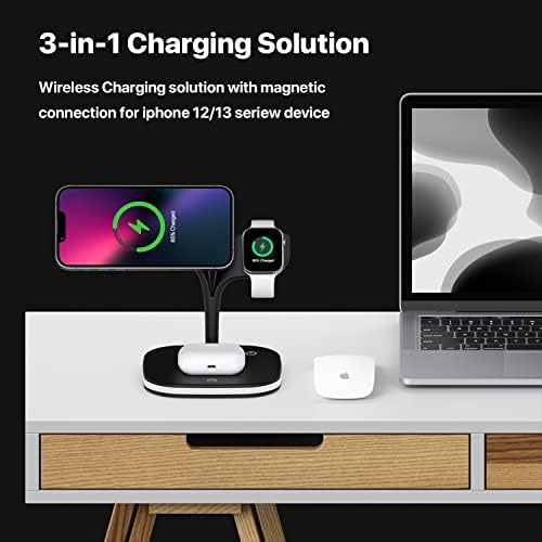 3 u 1 magnetni bežični punjač sa LED lampom za MagSafe stalak za punjače brza bežična stanica za punjenje za iPhone 13/12 seriju, Apple Watch SE/7/6/5/4/3/2,Airpods 3/2 / Pro