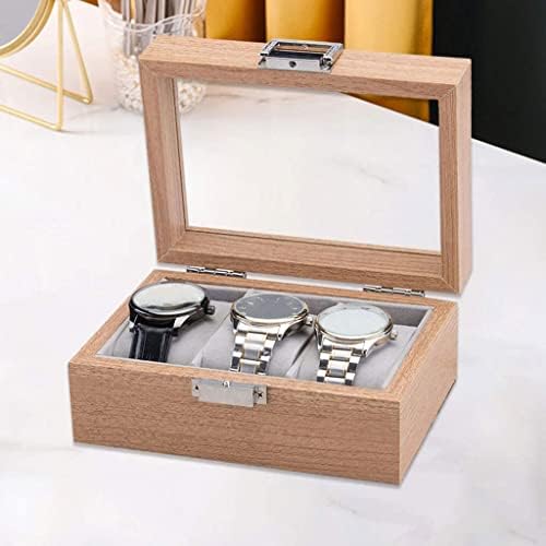 DOUBAO 3 Slot Drvena kutija za prikaz satova i zaključana kutija za odlaganje za muškarce i žene
