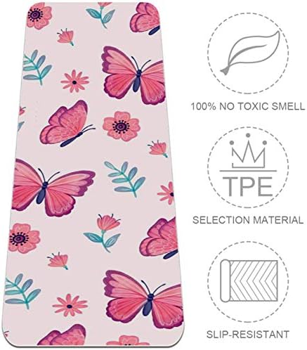 Siebzeh butterfly Pattern Pink Premium Thick Yoga Mat Eco Friendly Rubber Health & amp; fitnes Non Slip