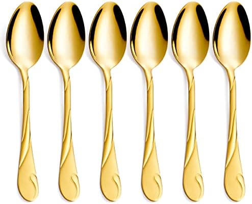 Zlatni set viljuški za večeru, Seeshine 7,8-inčni nehrđajući čelik sjajni zlatni metalni stol za stol srebro, Set od 6