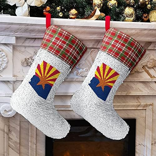 Arizona Državna zastava Mapa Božićna čarapa sa blistavim Blingbling Squinom Xmas Holiday Fireplace Mantle Party