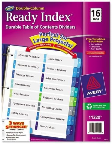 Avery Consumer Products Products-razdjelnici sadržaja, dvostruka kolona, 1-16 Tab, multi - prodani kao 1