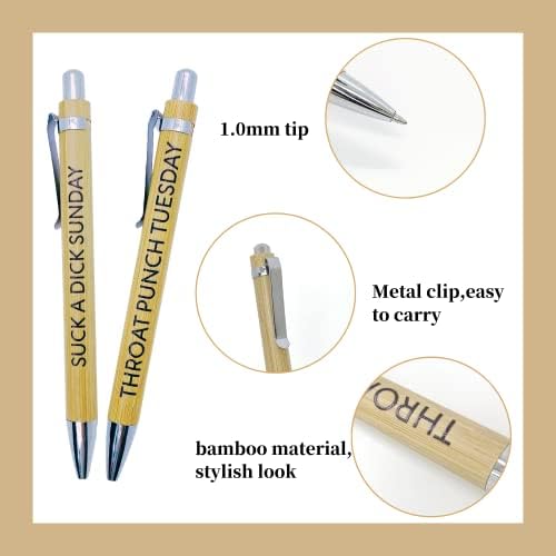 CKONXE 7-pakovanje bambusovih olovaka psovke svakodnevno smiješne olovke, smiješne olovke sedam dana u sedmici,