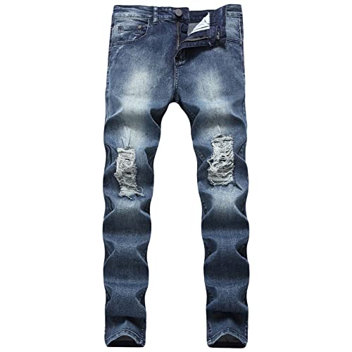 Muške poderane tanke sužene traperice za noge rupe za koljena Hip Hop traper Pencil hlače mršave uništene rastezljive Jean hlače