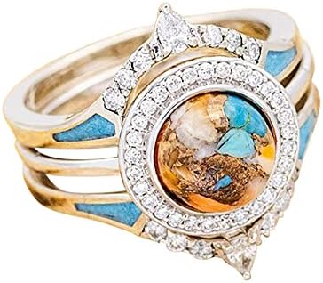 Spiny Ostrige prstenje za prste za žene Jednostavni slatki tirkizni dijamantski halos set prsten nakit