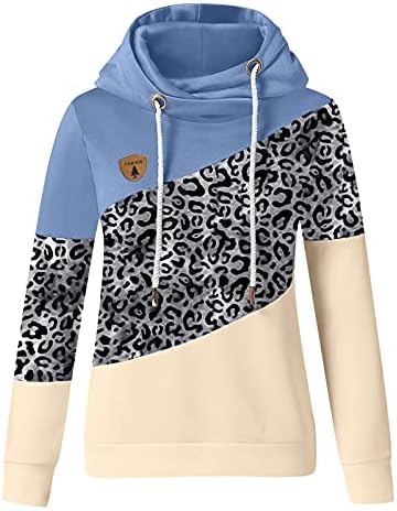 Ženski slatki Leopard kontrastni spoj prevelike dukseve dugih rukava labave pulover bluze džepne Casual