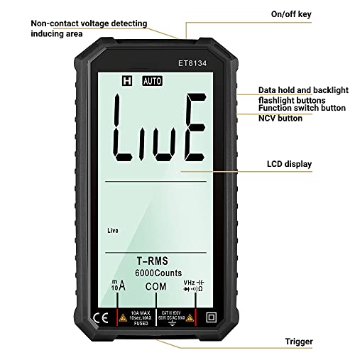 ET8134 Digitalni multimetar višestruki funkcijski napon struja mjerač 10A 600V LCD ekran Automatski multimetar s alarmom