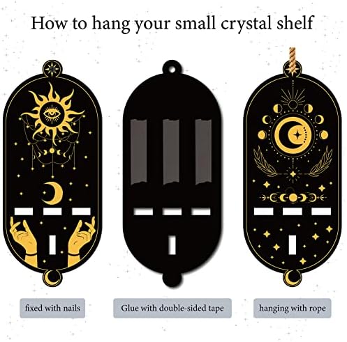CreateCabin Mala kristalna polica Sunce Moon Star Wood Crystal Stalak sa 3kom C1 Gemst1 Pendulum lanci
