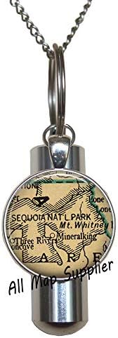 AllMappplier modna kremacija urn ogrlica, Sequoia Nacionalni park Map urn, mapa kremacija urna ogrlica šarm,