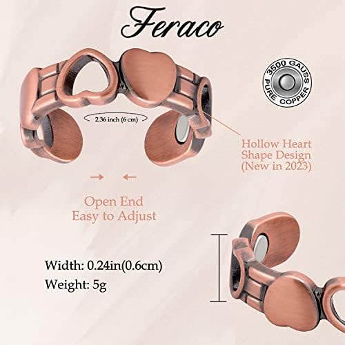 Feraco 4 kom. Magnetni bakarski prstenovi za žene, 99,99% čisti magnetski prsten, bakreni prstenovi