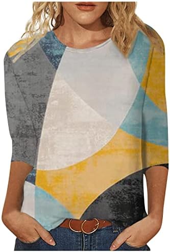 Ljetna 3/4 rukav Shirt geometrijski print uzorak Top za žene tri četvrtine rukav pulover okrugli
