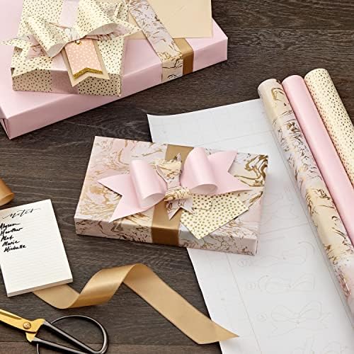 Hallmark papir za umotavanje sa linijama na obrnutoj ružičastoj, zlatnoj, prugama, Kraft smeđoj, crno-bijeloj kariranoj kariranoj za rođendane, tuševi za bebe, Svadbeni tuševi, Majčin dan