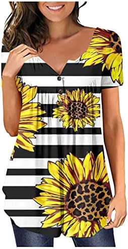 2023 Ljetna modna majica za žene cvjetne tuničke vrhove za nošenje s tamkama s kratkim rukavima V izrez