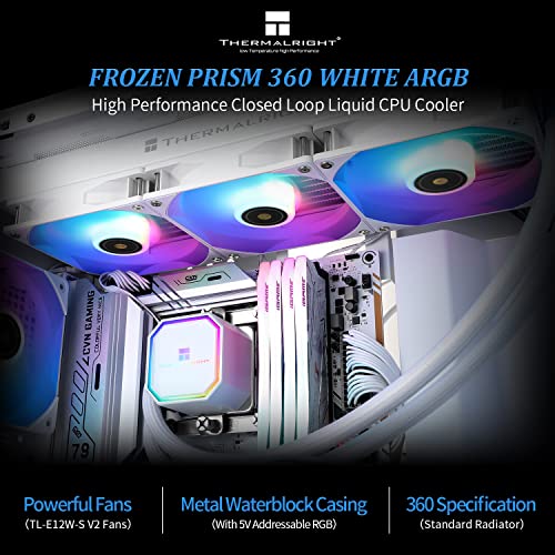 Thermalright Frozen Prism360 White ARGB CPU liquid Cooler,efikasna PWM kontrolisana pumpa 3300RPM,3×PWM ventilator