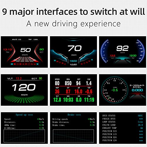 Automobil HUD glava zaslon, višenamjenski OBD mjerač, 3.0in LCD HUD digitalni brzinomjer za OBD2 Model Benzin vozila