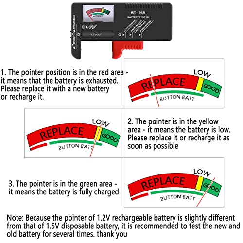 Xxyxxy 2 paket baterije BT-168, univerzalni tester baterije, mali tester baterije za kućnu bateriju, pogodan za bateriju AAA AA C D 9V 1.5V baterije