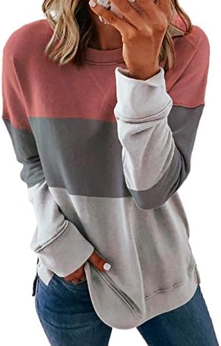Žene 2022 Fall modni vrhovi casual crewneck dugih rukava dugih rukava prugasti ispisani pulover bočne majice